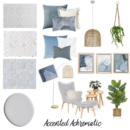 Blue accented achromatic Interior Design Mood Board by ShaeForster on Style Sourcebook