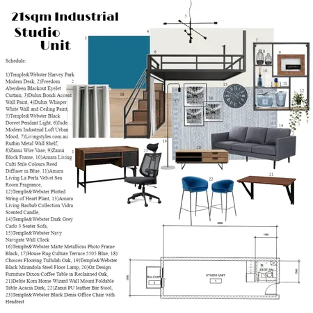 21sqm Industrial Studio unit Interior Design Mood Board by Gia123 on Style Sourcebook