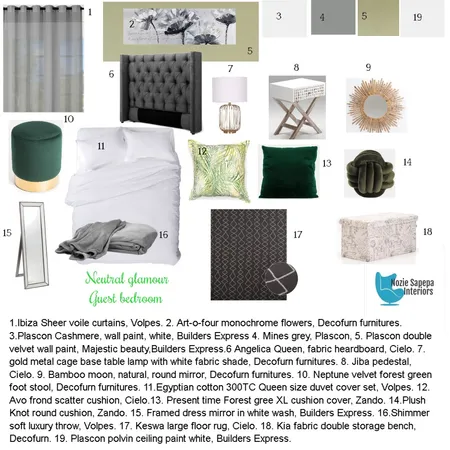 Neutral Glamour GUEST BEDROOM Interior Design Mood Board by Nozie on Style Sourcebook