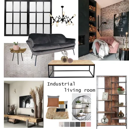Industrial living room with pink armchair Interior Design Mood Board by Georgiana Draghici on Style Sourcebook
