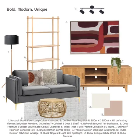 Mid Century Modern Living Room Interior Design Mood Board by Kaire Design on Style Sourcebook