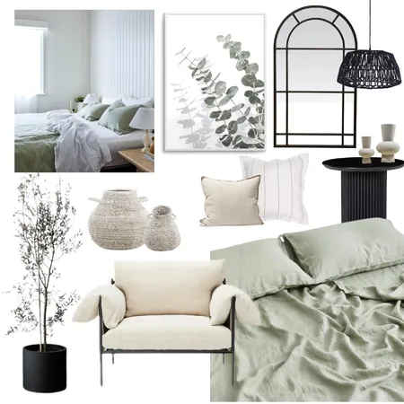 Sage and Black Bedroom Interior Design Mood Board by megviljoen on Style Sourcebook