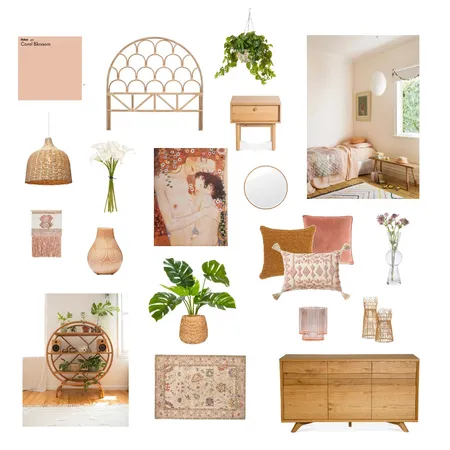 Peach Boho Bedroom Interior Design Mood Board by cmu1118 on Style Sourcebook