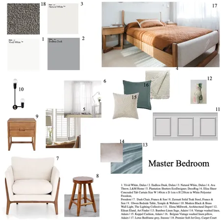 Master Bedroom Interior Design Mood Board by jamiedyerr on Style Sourcebook