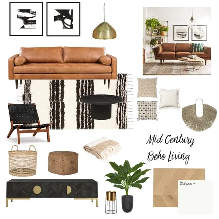 Mid Century Boho Living Room Interior Design Mood Board by nadine.ferreri on Style Sourcebook