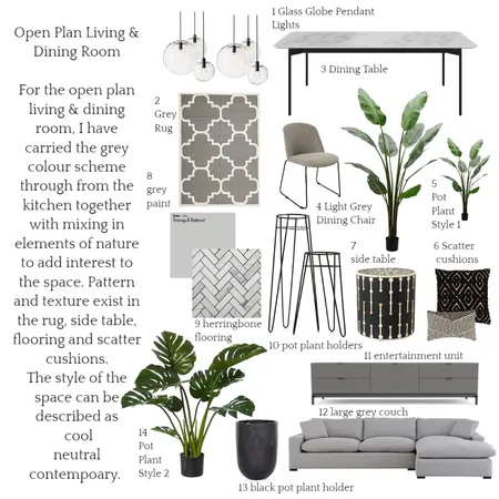 Sample Board Open Plan Dining & Living Room Interior Design Mood Board by juliaexley on Style Sourcebook