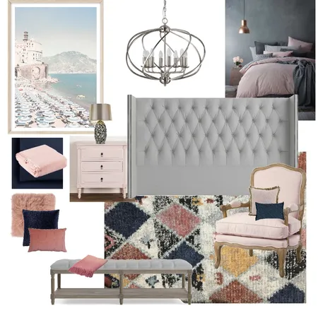 Pink and Grey Hamptons Inspired Master Bedroom Interior Design Mood Board by leannedowling on Style Sourcebook