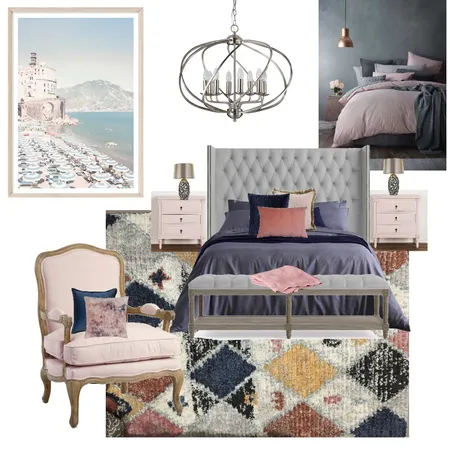 Pink and Grey Hamptons Inspired Master Bedroom Bedroom Interior Design Mood Board by leannedowling on Style Sourcebook