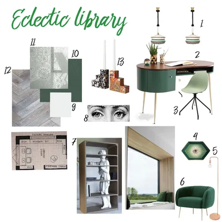 Eclectic library Interior Design Mood Board by Arzu Mamedbeili on Style Sourcebook
