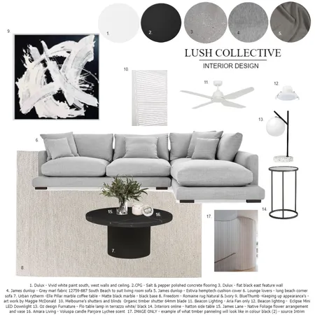 module 9 - living room sample board Interior Design Mood Board by Shaecarratello on Style Sourcebook