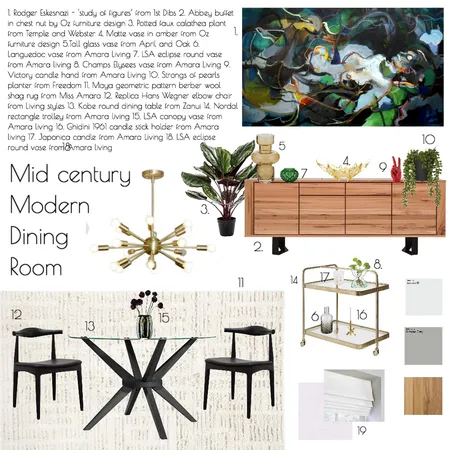 Midcentury modern dining room Interior Design Mood Board by Olive House Designs on Style Sourcebook