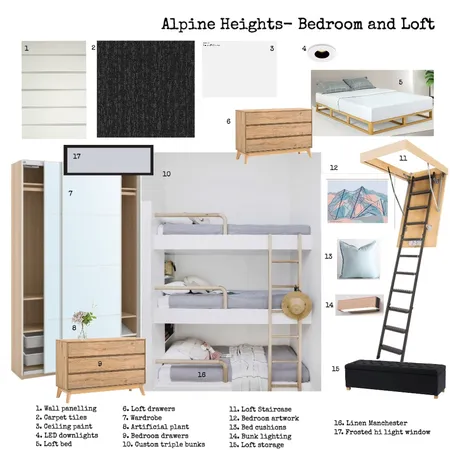 Alpine Heights loft bedroom Interior Design Mood Board by studio38interiors on Style Sourcebook