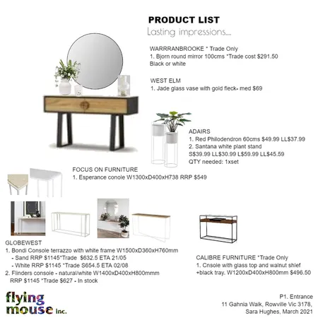 Sara- Product list entrance Interior Design Mood Board by Flyingmouse inc on Style Sourcebook