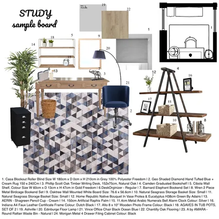 Study sample board Interior Design Mood Board by Debbie Wells on Style Sourcebook