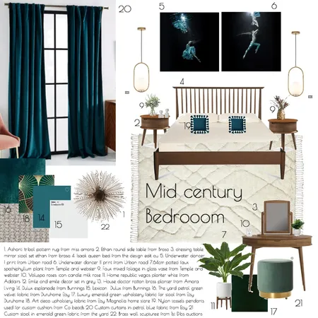 Midcentury modern bedroom Interior Design Mood Board by Olive House Designs on Style Sourcebook