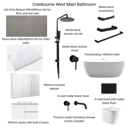 Cranbourne West Main Bathroom Interior Design Mood Board by Hilite Bathrooms on Style Sourcebook