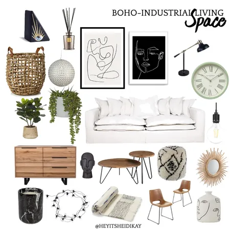 Boho-Industrial Living Room Interior Design Mood Board by heidikay on Style Sourcebook