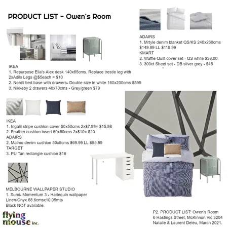 P2. Product list- Owen's room Interior Design Mood Board by Flyingmouse inc on Style Sourcebook