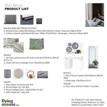 P3.Product List: Ella's retreat Interior Design Mood Board by Flyingmouse inc on Style Sourcebook