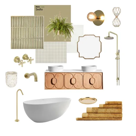 Main Bathroom - Green and Mustard Interior Design Mood Board by elizaraedesigns_ on Style Sourcebook