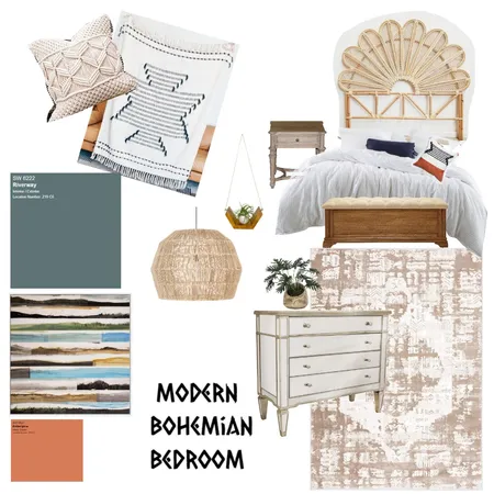 Modern Bohemian Bedroom Interior Design Mood Board by Repurposed Interiors on Style Sourcebook