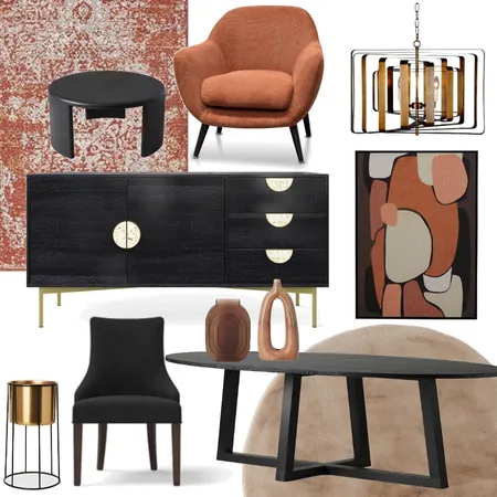 Living room black and burnt orange Interior Design Mood Board by Rosa Vidaic on Style Sourcebook