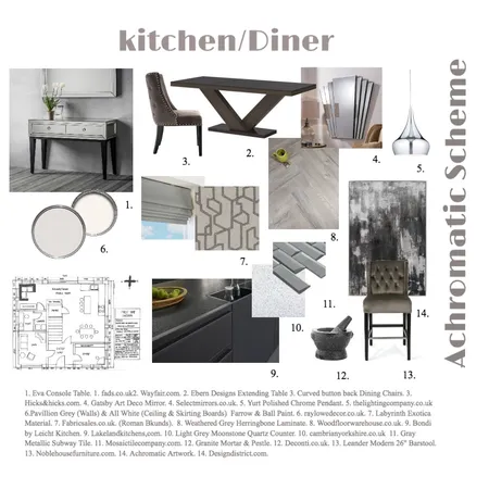 Achromatic Kitchen/Diner Interior Design Mood Board by JayresDesign on Style Sourcebook