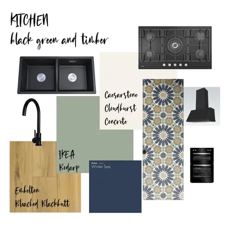 Kitchen with Green Black & Timber Interior Design Mood Board by CharissaLyons on Style Sourcebook