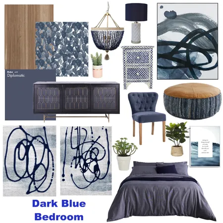 Dark Blue bedroom Interior Design Mood Board by DoveGrace on Style Sourcebook