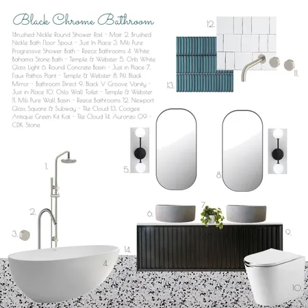 Black Chrome Bathroom Interior Design Mood Board by SALT SOL DESIGNS on Style Sourcebook