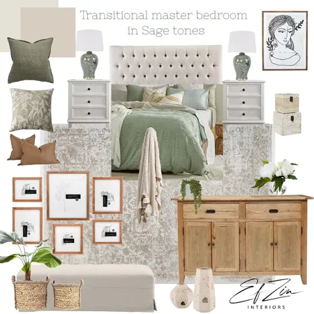 Transitional Master Bedroom in Sage tones Interior Design Mood Board by EF ZIN Interiors on Style Sourcebook