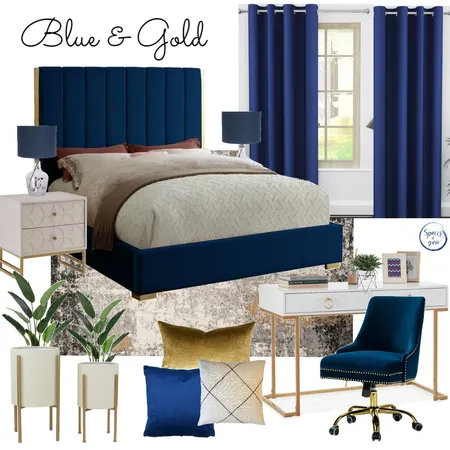 Blue and Gold bedroom Interior Design Mood Board by Spaces&You on Style Sourcebook