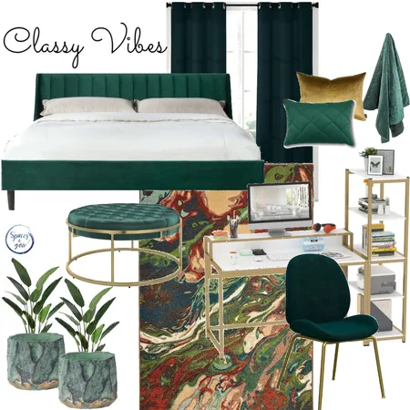 Classy Green and Gold Bedroom Interior Design Mood Board by Spaces&You on Style Sourcebook