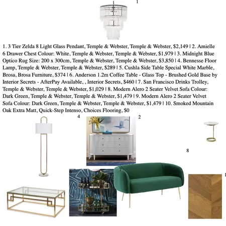 Art Deco Living with product list Interior Design Mood Board by Erin Eissa on Style Sourcebook