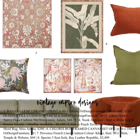 Burnt amber and vintage green Interior Design Mood Board by Vintage Empire Designs on Style Sourcebook