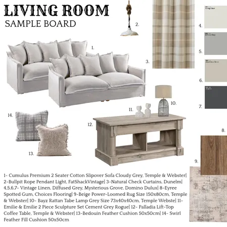 Living Room- Sample Board II Interior Design Mood Board by Katy Mortimer on Style Sourcebook