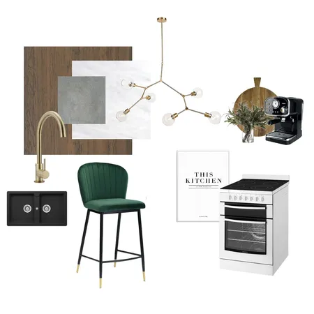 Dark Wood & Green Velvet Kitchen Interior Design Mood Board by NicoleSequeira on Style Sourcebook
