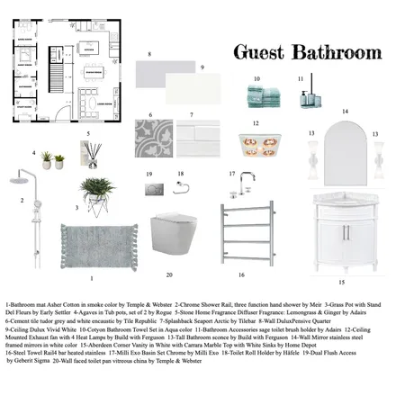 Guest Bathroom Interior Design Mood Board by Marjan Ashtari on Style Sourcebook