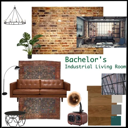 Bachelor's Industrial Living Room Interior Design Mood Board by D.sign on Style Sourcebook