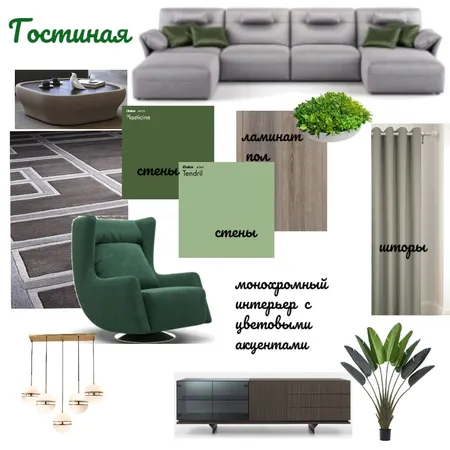 гостиная монохром+цветовой акцент зеленый/оливка Interior Design Mood Board by olenadkherson on Style Sourcebook