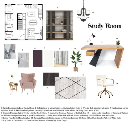 Study Room Interior Design Mood Board by Marjan Ashtari on Style Sourcebook