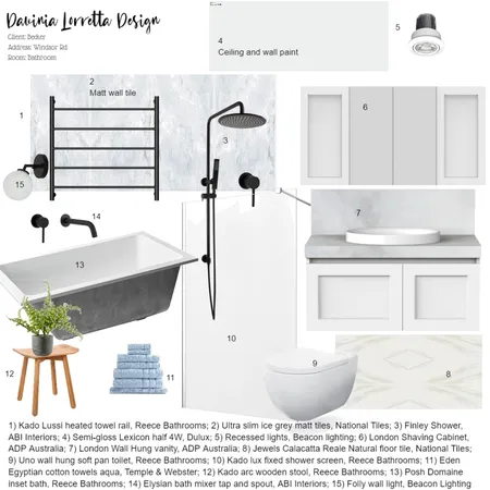 Becker - Sample Board Bathroom v2 Interior Design Mood Board by Davinia Lorretta Design on Style Sourcebook
