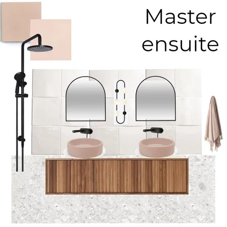 Timber, terrazzo, black taps, blush bathroom Interior Design Mood Board by The Creative Advocate on Style Sourcebook