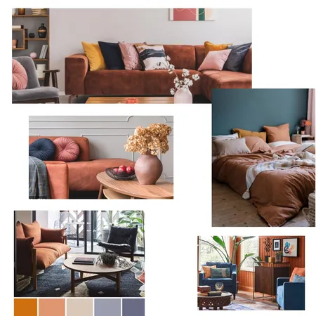 Accented Analogous - blue-green / red-orange Interior Design Mood Board by Beverly Ladson on Style Sourcebook