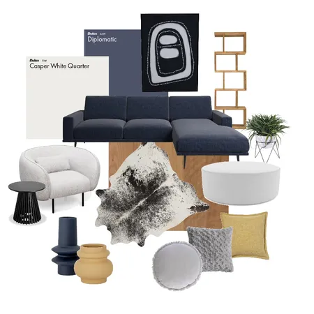 Contemporary blue+mustard living Interior Design Mood Board by Stella George Design on Style Sourcebook