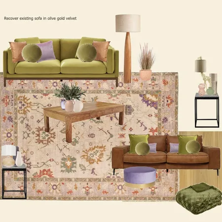 olive Velvet lounge - ivory traditional rug Interior Design Mood Board by randomly_chaotic on Style Sourcebook