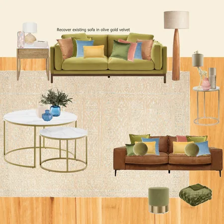 olive Velvet lounge - beige rug with blue other Interior Design Mood Board by randomly_chaotic on Style Sourcebook