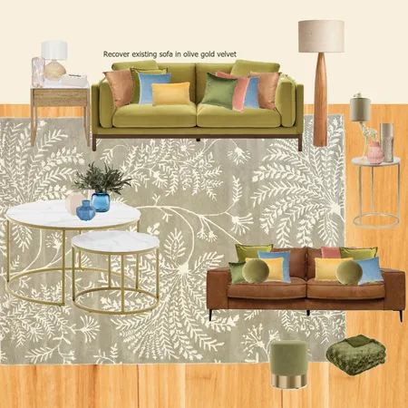 olive Velvet lounge - taupe rug with blue other Interior Design Mood Board by randomly_chaotic on Style Sourcebook