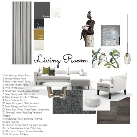 Accented Achromatic Living Room Design Interior Design Mood Board by Abbey Brookes on Style Sourcebook