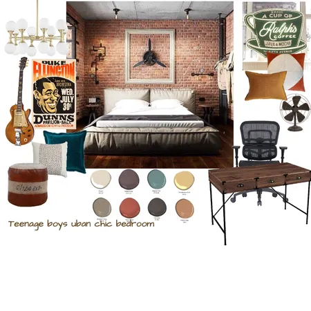Teenage boys urban chic bedroom Interior Design Mood Board by Pistachio Studios on Style Sourcebook
